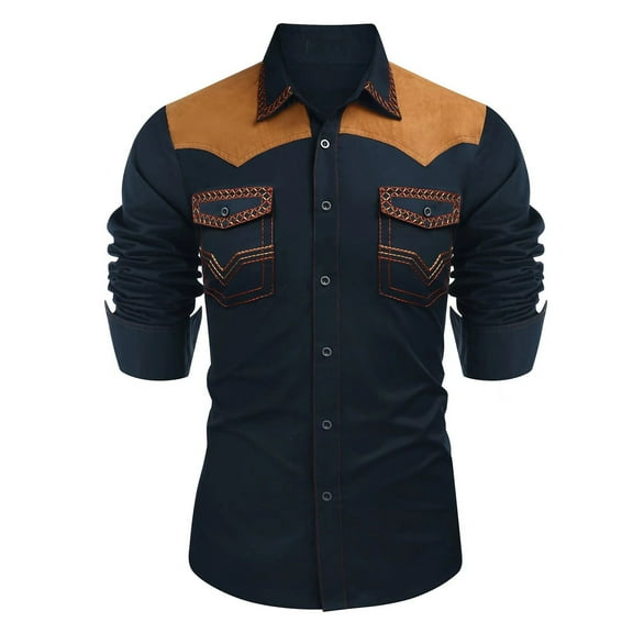 purcolt Mens Western Cowboy Shirts Long Sleeve Button Down Country Shirts Casual Work Vintage Soft Tops with Pockets