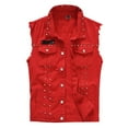 thumbnail image 1 of purcolt Mens and Big Mens Retro Ripped Denim Vest Casual Slim Fit Sleeveless Button Down Vintage Punk Jean Vests Motorcycle Vests Jacket, 1 of 9
