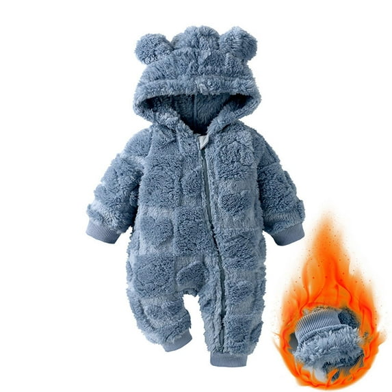 purcolt Newborn Baby Bear Bear Ear Snowsuit Girls Boys Infant One Piece Fleece Jumpsuits Hooded Romper Warm Coat Winter Clothes Outerwear
