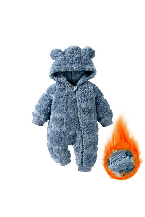 Newborn Baby Bear Bear Ear Snowsuit Girls Boys Infant One Piece Fleece Jumpsuits Hooded Romper Warm Coat Winter Clothes Outerwear