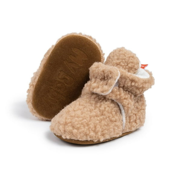 purcolt Newborn Baby Boy Girl Soft Fleece Booties Infant Stay On Crib Slippers Socks Shoe Non Skid Gripper Toddler First Walkers Winter Warm Ankle Shoes