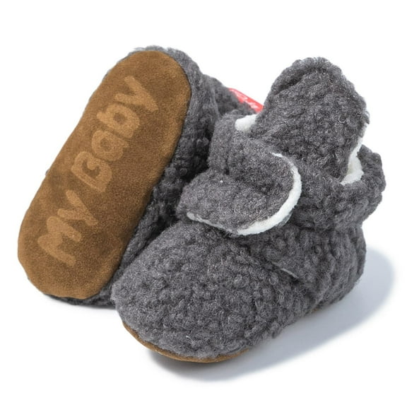 purcolt Newborn Baby Boy Girl Soft Fleece Booties Infant Stay On Crib Slippers Socks Shoe Non Skid Gripper Toddler First Walkers Winter Warm Ankle Shoes