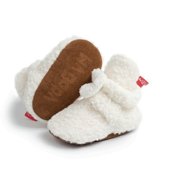 purcolt Newborn Baby Boy Girl Soft Fleece Booties Infant Stay On Crib Slippers Socks Shoe Non Skid Gripper Toddler First Walkers Winter Warm Ankle Shoes
