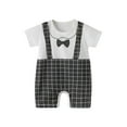 thumbnail image 1 of purcolt Newborn Baby Boys Gentleman Romper One Piece Short Sleeve Bowtie Outfit Formal Wear Tuxedo Suit, 1 of 4