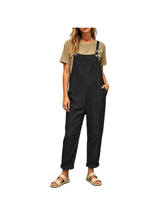 Overalls for Women Summer Casual Loose One Piece Wide Leg Jumpsuit Lightweight Sleeveless Baggy Rompers