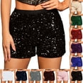 thumbnail image 1 of Purcolt Sequin Shorts for Women, Shiny High Waisted Elastic Straight Leg Hot Pants Sparkly Glitter Clubwear Party Rave Shorts, 1 of 4