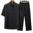 thumbnail image 1 of purcolt Tang Suit Men Chinese Traditional Clothes Kung Fu Shirt Uniform Long Sleeve Button Up Tops and Pants 2 Piece Outfit Sets, 1 of 3