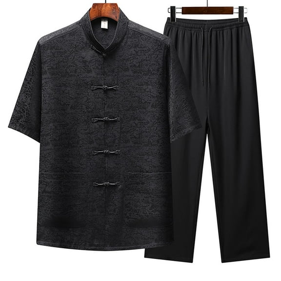 purcolt Tang Suit Men Chinese Traditional Clothes Kung Fu Shirt Uniform Long Sleeve Button Up Tops and Pants 2 Piece Outfit Sets