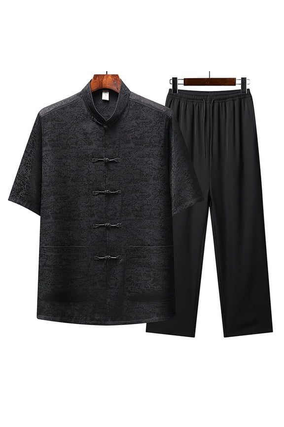 Tang Suit Men Chinese Traditional Clothes Kung Fu Shirt Uniform Long Sleeve Button Up Tops and Pants 2 Piece Outfit Sets