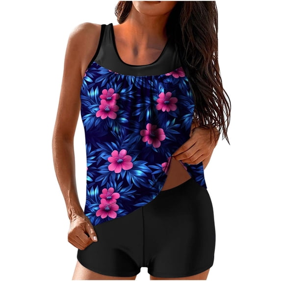 Purcolt Tankini Swimsuits Set for Women Two Piece Bathing Suits Blouson Tank Top with Boyshorts Tummy Control Casual Modest Swimsuits