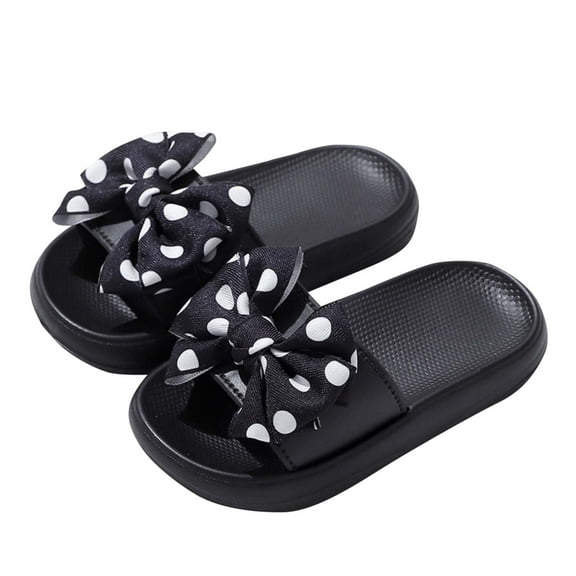 purcolt Toddler Girls Bow Summer Slippers Non-Slip Thick Sole Bathroom Shower House Shoes Open Toe Slip on Slide Slippers for Indoor & Outdoor Summer Beach Sandals