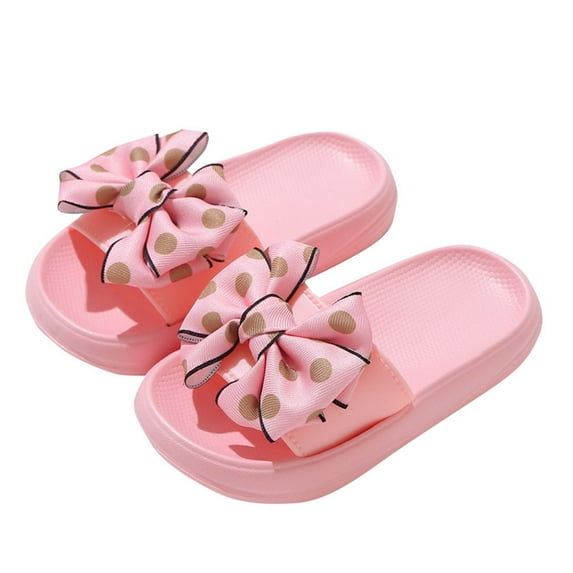 purcolt Toddler Girls Bow Summer Slippers Non-Slip Thick Sole Bathroom Shower House Shoes Open Toe Slip on Slide Slippers for Indoor & Outdoor Summer Beach Sandals