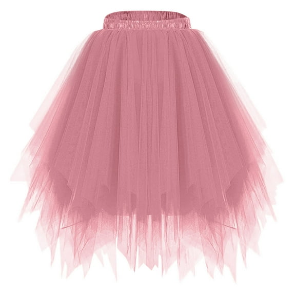 purcolt Tulle Skirts for Women 2 Layered High Low Asymmetrical Midi Length Elastic Waist Mesh Party Tutu Skirts