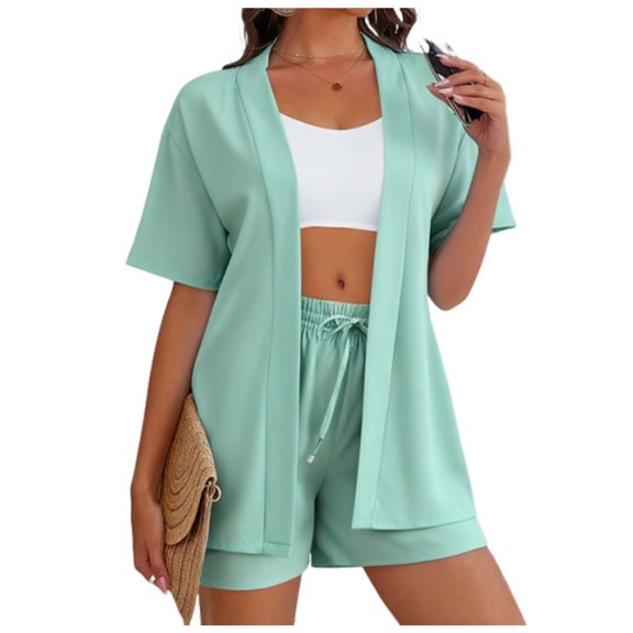 purcolt Two Piece Sets for Women Summer Outfits Kimono Cover Ups Half Sleeve Blouse and Shorts Set Travel Vacation Beachwear