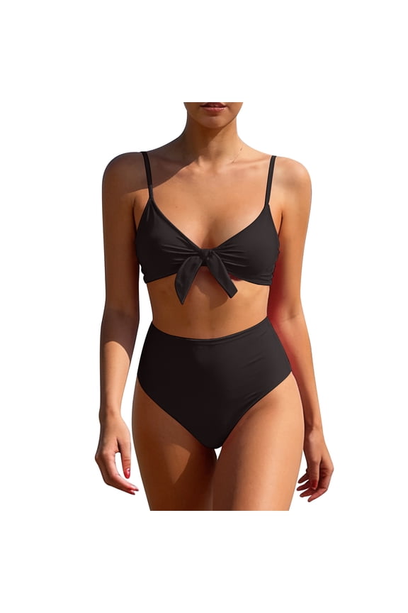Two Piece Swimsuits for Women, High Waisted Bikini Set Tie Knot Front Tummy Control Full Coverage Bathing Suits Swimwear