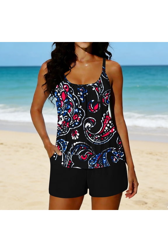 Two Piece Tankini Swimsuits for Women Tummy Control Bathing Suits Modest Loose Fit Swimwear with Pockets