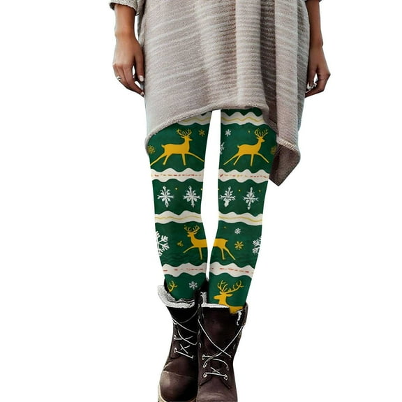 purcolt Ugly Christmas Leggings for Women No See Through High Waisted Buttery Soft Reindeer Printed Holiday Tights
