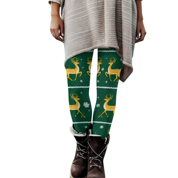 purcolt Ugly Christmas Leggings for Women No See Through High Waisted Buttery Soft Reindeer Printed Holiday Tights