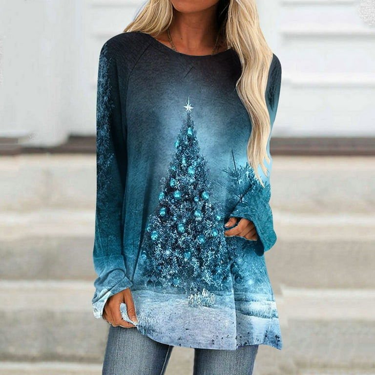 purcolt Ugly Christmas Sweater for Women,Womens Sequin Christmas Tree Print  Shirts Funny Ugly Christmas Blouse Cute Holiday Pullover Tunic Tops On  Clearance 