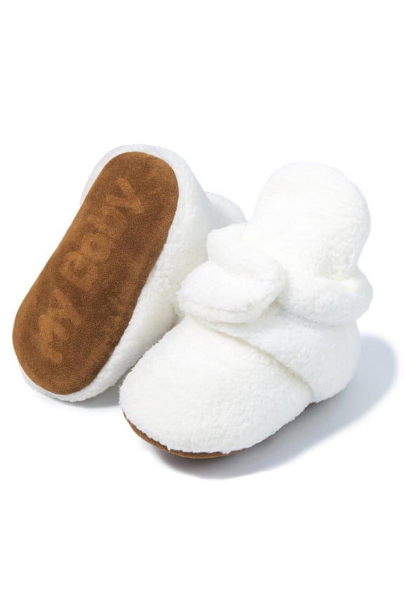 Unisex Baby Fleece Booties, Newborn Infant Warm Cozy Slippers, Stay On Sock Shoes, Soft Non-Slip Adjustable Boots for Boys and Girls, Unisex Baby Gifts