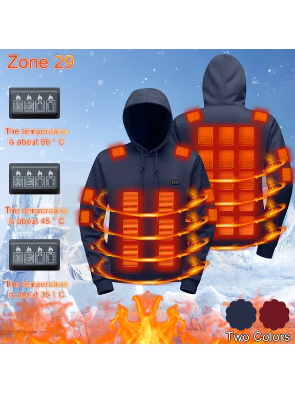 Unisex Heated Hoodies Electric Heating Long Sleeve Drawstring Fleece Lined Hooded Sweatshirts Thermal Warm Winter Cold Weather Pullover Shirts with Pockets