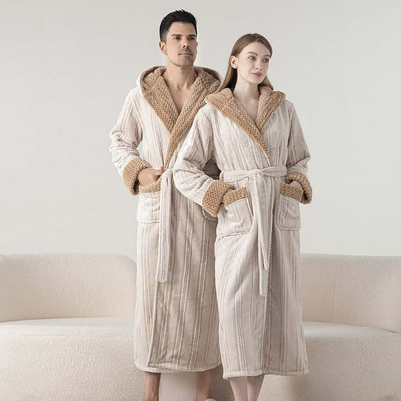 purcolt Unisex Long Hooded Plush Robe, Soft Thick Warm Fleece Bathrobe House Coat with Pockets for Women and Men
