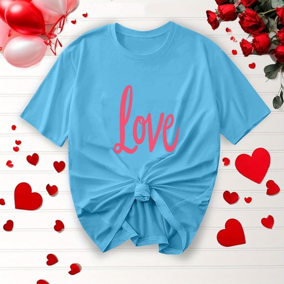 Purcolt Valentine's Day Women's Letter T-Shirt Casual Round Neck Loose Fit Comfy Short Sleeve Love Graphic Print Tees Tops
