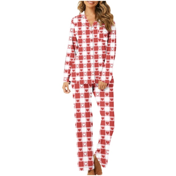 purcolt Valentines Day Pajamas for Women Set Long Sleeve Button Down Sleepwear Soft Pjs Sets 2 Piece Lounge Sets with Pocket