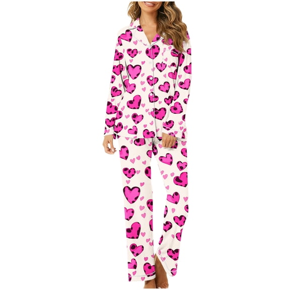 purcolt Valentines Day Pajamas for Women Set Long Sleeve Button Down Sleepwear Soft Pjs Sets 2 Piece Lounge Sets with Pocket