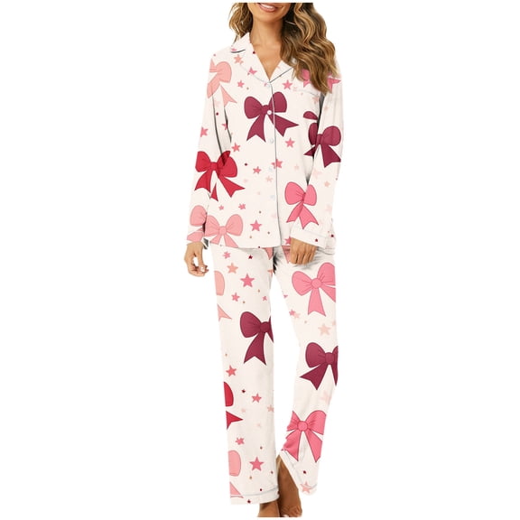 purcolt Valentines Day Pajamas for Women Set Long Sleeve Button Down Sleepwear Soft Pjs Sets 2 Piece Lounge Sets with Pocket
