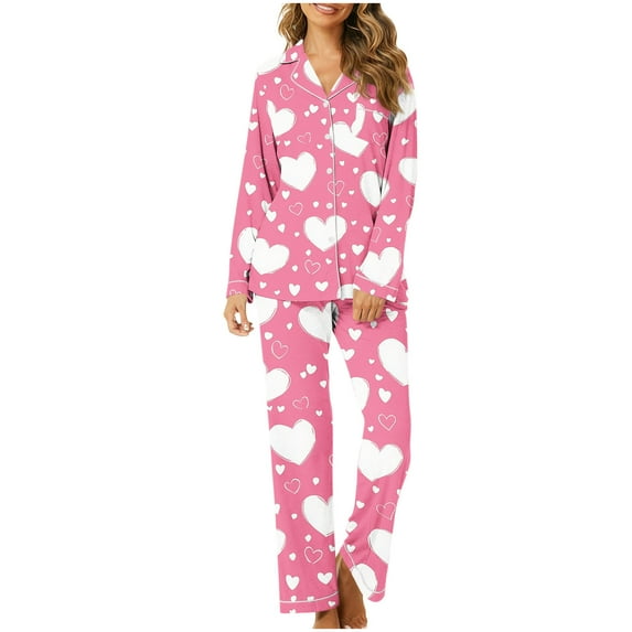 purcolt Valentines Day Pajamas for Women Set Long Sleeve Button Down Sleepwear Soft Pjs Sets 2 Piece Lounge Sets with Pocket
