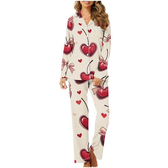 purcolt Valentines Day Pajamas for Women Set Long Sleeve Button Down Sleepwear Soft Pjs Sets 2 Piece Lounge Sets with Pocket