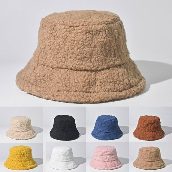 purcolt Winter Bucket Hat for Women Soft Warm Lamb Wool Fuzzy Bucket Hat Teddy Fisherman Cap Basin Hat for Casual, Trips, Sports, Skiing