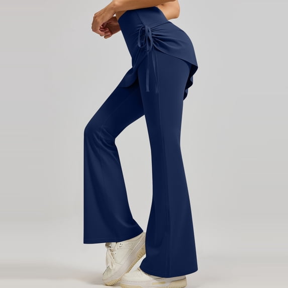 purcolt Women 2 in 1 Skirted Leggings Tummy Control High Waisted Flare Pants for Workout Yoga Tennis Fake Two Pieces & Side Drawstring