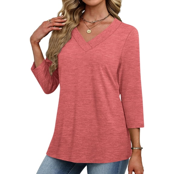 purcolt Women 3/4 Length Sleeve Shirts Dressy Casual V Neck Loose Tunic Tops Business Work Blouses