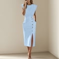 thumbnail image 1 of purcolt Women Cap Sleeve Midi Dress Side Slit Business Dressy Casual Pencil Dress Elegant Work Office Dress with Button Decor, 1 of 6