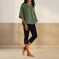 thumbnail image 1 of purcolt Women Cotton Linen 2 Piece Outfits 3/4 Sleeve Top High Waist Capri Leggings Suits Casual Loose Matching Sets, 1 of 5