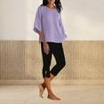 thumbnail image 1 of purcolt Women Cotton Linen 2 Piece Outfits 3/4 Sleeve Top High Waist Capri Leggings Suits Casual Loose Matching Sets, 1 of 5