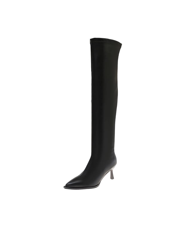 Women Knee High Boots Pointed Toe Thin Heel Tall Boots Solid PU Leather Side Zipper Long Boots For Party Dating Daily Wear Fall Winter