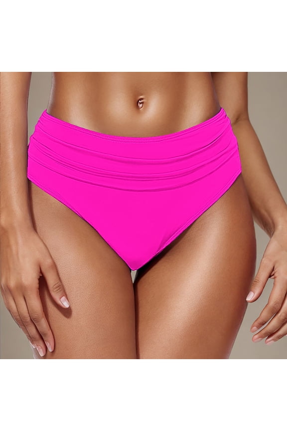 Women Mid Rise Bikini Bottoms Full Coverage Swimsuit Ruched Swim Bottom