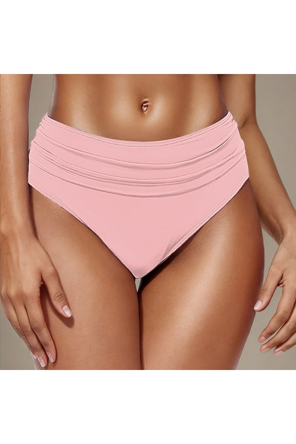 Women Mid Rise Bikini Bottoms Full Coverage Swimsuit Ruched Swim Bottom