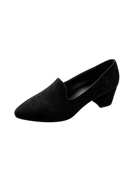 Women Pointed Toe Loafer Shoes Mid Block Heel Solid Suede Texture Dress Shoes For Business Office Dating Daily Wear Spring Fall