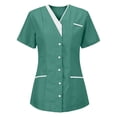 thumbnail image 1 of purcolt Women Scrub Tops V Neck Button Down Short Sleeve Nursing Scrubs Housekeeping Uniform Shirts, 1 of 3
