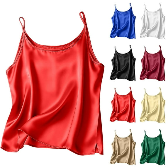 purcolt Womens Silk Stain Camisoles Soft Crew Neck Spaghetti Straps Cami Tops Loose Sleeveless Blouses Tank Shirt