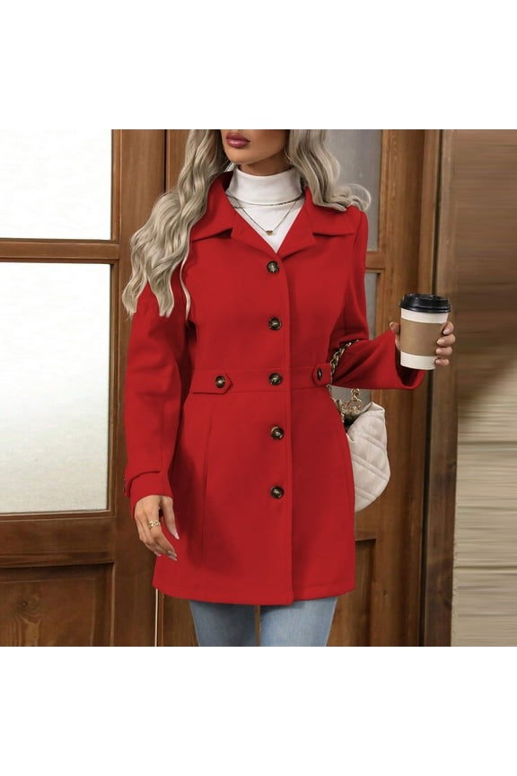 Women Trench Coat Single Breasted Pea Coat Dressy Casual Business Jacket Slim Fit Fall Winter Outwear