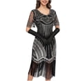 thumbnail image 1 of purcolt Women's 1920s Vintage Dresses Short Sleeve V-Neck Fringed Sequin Dress Casual Lightweight Party Evening Club Dress, 1 of 6
