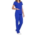 thumbnail image 1 of purcolt Women's 2 Piece Scrub Set Short Sleeve V-Neck Tops Elastic High Waist Drawstring Flared Leg Pants Casual Breathable Stretch Workwear Medical Uniform with Multi Pockets, 1 of 3