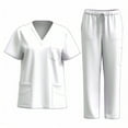 thumbnail image 1 of purcolt Women's 2 Piece Scrub Set Short Sleeve V-Neck Tops Elastic High Waist Drawstring Straight Leg Pants Casual Breathable Medical Uniform Set with Multi Pockets, 1 of 2