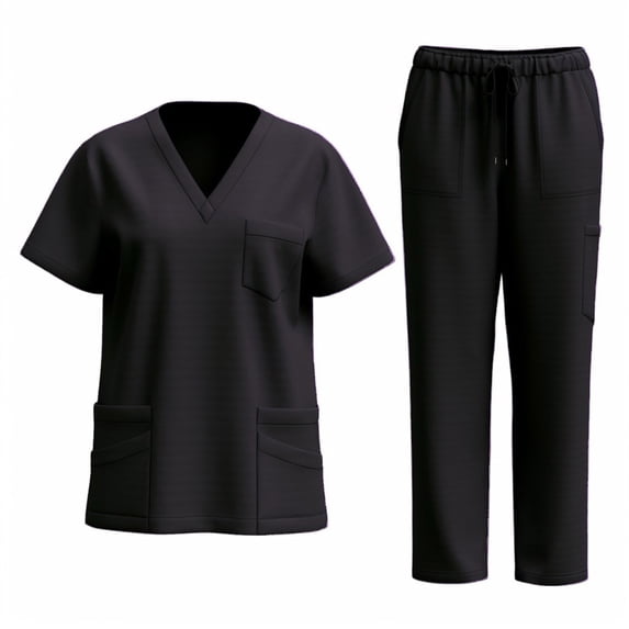 purcolt Women's 2 Piece Scrub Set Short Sleeve V-Neck Tops Elastic High Waist Drawstring Straight Leg Pants Casual Breathable Medical Uniform Set with Multi Pockets