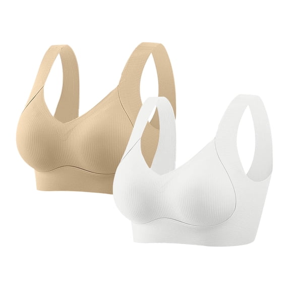 purcolt Women's 2PC Plus Size Bras No Underwire Full Coverage Support Wide Strap Seamless Wireless Everyday Bras Casual Breathable Sleepwear Bras for Large Breast